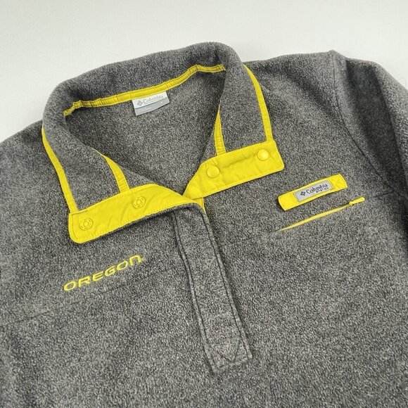 Oregon Ducks Columbia PFG 1/4 Snap Pullover Sweater Men‘s L Gray Fleece - Picture 1 of 10